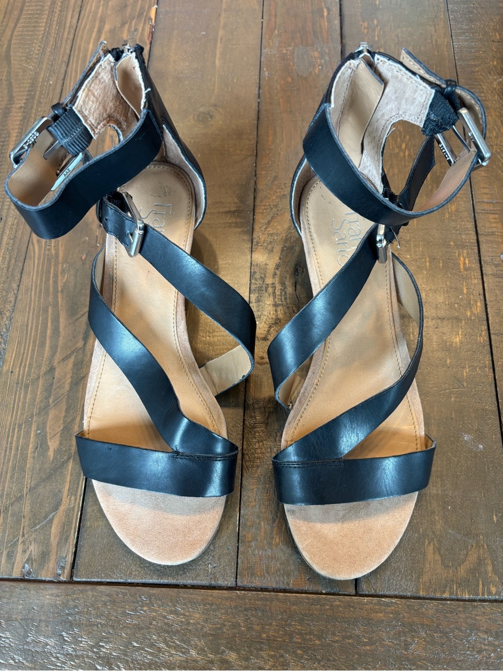 Franco Sarto Black Strappy Ankle-Wrap Sandals